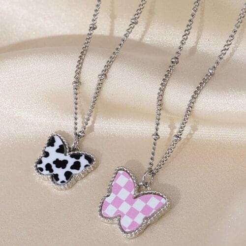 Butterfly Necklace Geometric Butterfly Pendant Necklace Necklace Chain Butterfly Statement Necklace Bijoux Femme Checkerboard