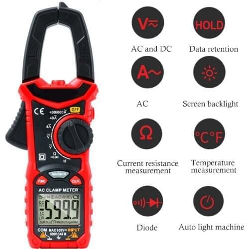 HT206 AC DC Digital Clamp Meter Multimeter Pinza Amperimetrica True RMS High Precision Capacitance NCV Ohm Hz Tester
