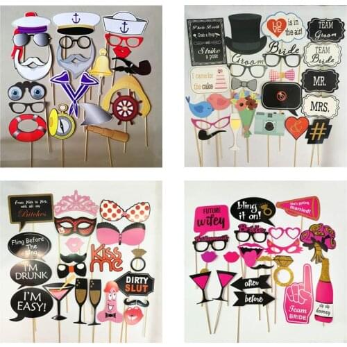 Navy Red Lips Creative Gold Pink Bachelor Party Photo Props Wedding Paper Mustache