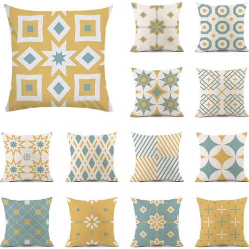 Yellow Blue Geometric Cushion Cover for Office Sofa Car Home Decor Pillow Case Nordic Style Striped Throw Pillows Cover 45x45cm