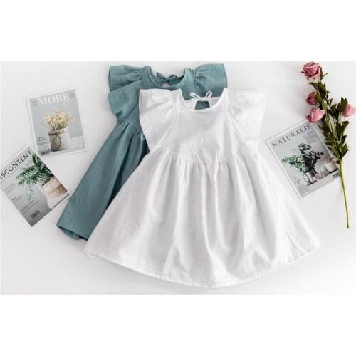 Childrens Dress, Kids Lace Up Breathable Solid Color Round Neck One Piece Skirt for Girls