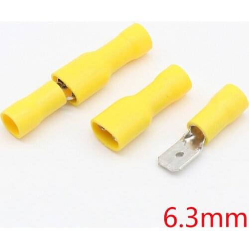 6.3mm Yellow 25 Female 25 Male Spade Insulated Electrical Crimp Terminal Connectors
