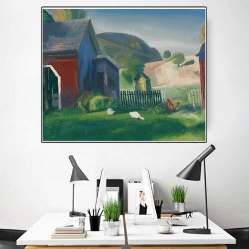 Citon George Bellows《Barnyard And Chickens》Canvas Oil Print Painting Artwork Poster Picture Modern Wall Decor Home Decoration
