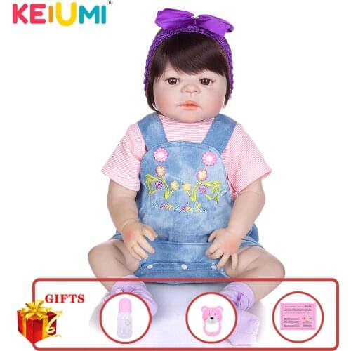 KEIUMI 23 Inch New Arrival Baby Girl Reborn Dolls Toy Full Silicone Vinyl 57CM True to Like Reborn Doll COLLECTION Birthday Gift