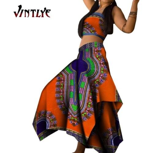2 Piece Set African Clothes for Women Print Crop Top and Skirt Set Dashiki Women Outfit Kente Style Nigerian Clothes WY7471