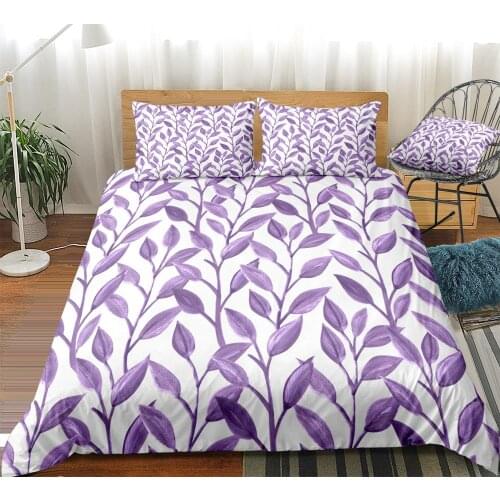 Purple Duvet Cover Set Plants Bedding Set Purple Leaves Beds Set Bedspread Home Textiles Microfiber For Girls Kids Bedlinen 3ps
