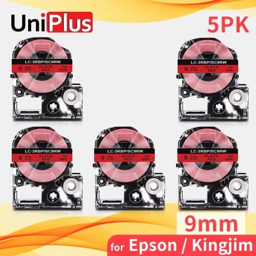 UniPlus Compatible Epson Label Tape 9mm Black on Red SC9RW Printer Ribbon Label Cartridge for Epson Label Printer LW-700 LW-900P