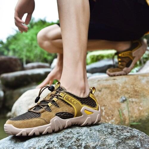 Summer Genuine Leather + Air mesh Sandals Men Outdoor Casual Men Leather mountain shoes men Beach Shoes Roman Shoes Plus Size w5