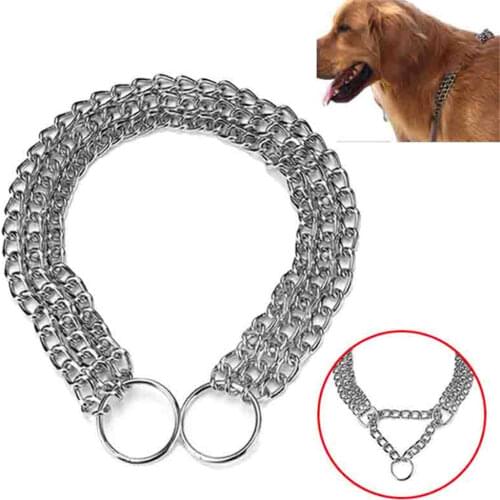 Metal Iron Double Three Rows Dog Chain Collar Adjustable Sliver P-type Pet Collar Chain Large Dogs Collars Necklace Martingale