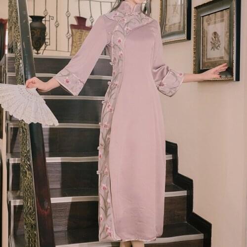 2021 New Spring Dress Retro Republican Style Improved Hanfu Cheongsam Long Dress Women Chinese Style Qipao Cotton