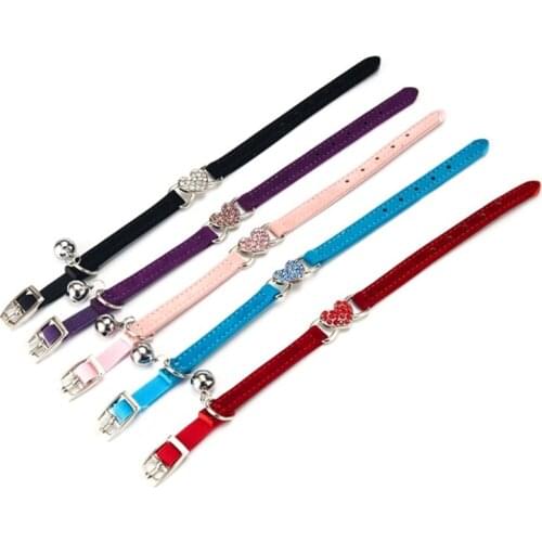 D7YB Cat Collar with Bell and Heart Decoration Safety Kitten Collars 5 Colors