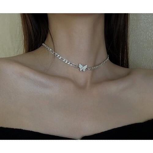 Punk Butterfly Choker Necklace Women Harejuku Style Cute Crystal Butterfly Collares Hip Hop Gothic Necklace Simple Jewelry