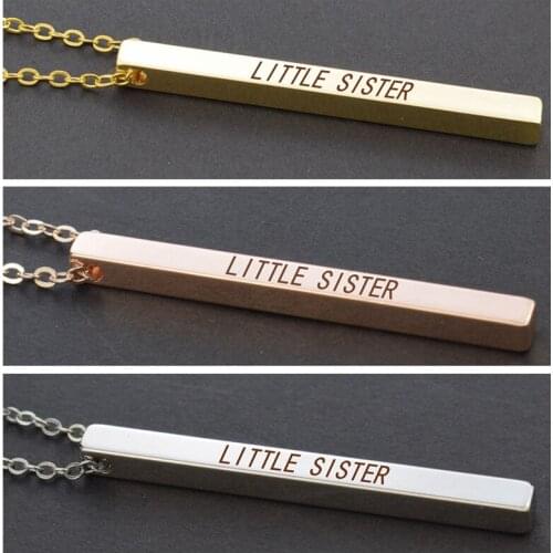 Little Sister, Middle Sister, Big Sister Vertical Bar Engraved Word Stainless Steel Necklace Friendship Jewelry Necklace