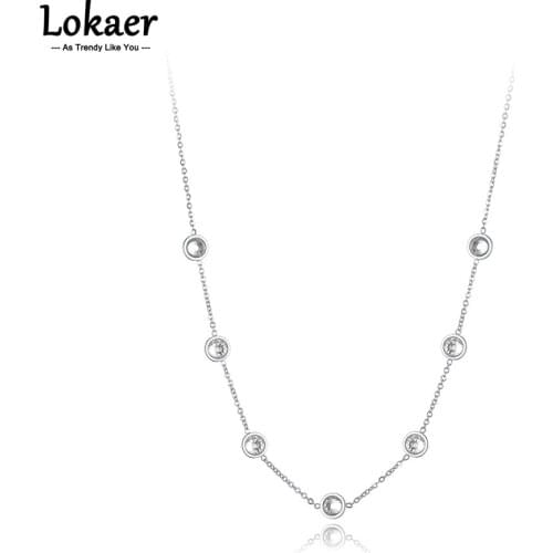 Lokaer Fashion Titanium Stainless Steel CZ Crystal Charm Pendant Necklaces Jewelry Bohemia Party Necklace For Women Girls N21156