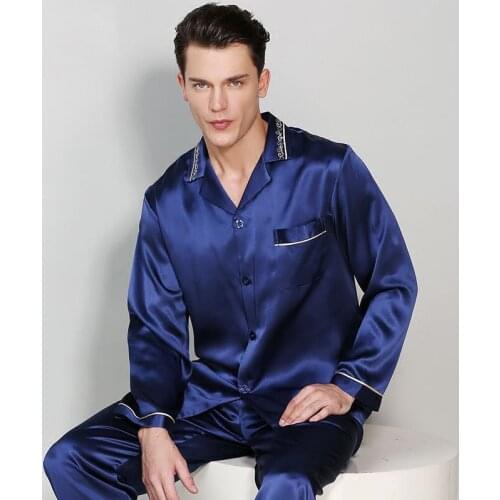 19 Momme 100% genuine silk pajamas sets men Long sleeve quality sexy homewear men noble simple pure silk pijama hombre