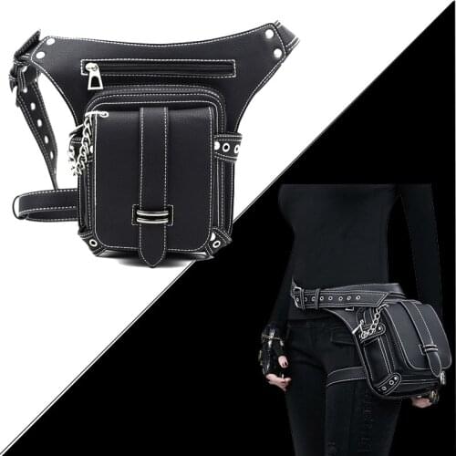 Steampunk Punk Retro Waist Bag PU Moto Biker Shoulder Gothic Messenger Bag Motorcycle Leg Bag Female Phone Bag Black Unisex