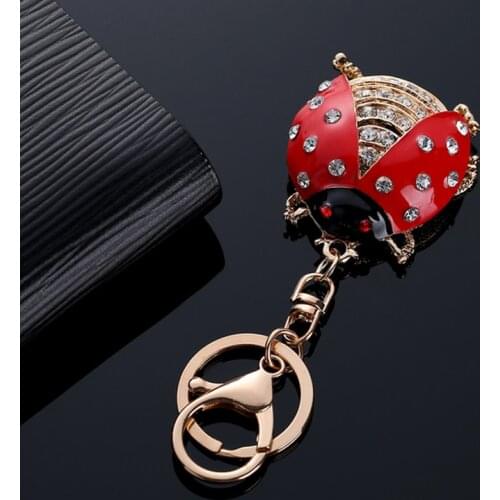 Lovely Rhinestone Ladybug Beetle Keychain Key Chain Holder Bag Charm Car Keyring Accessories Gifts XIN-Shipping