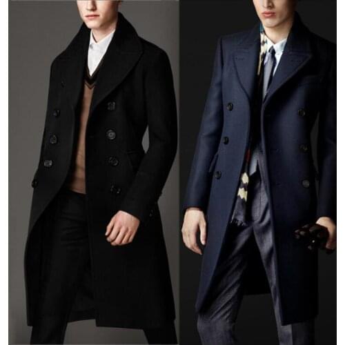 Custom Sizes Luxury British Style 80% Cashmere Overcoat Male Winter Trench Coat Mens Long Wool Coat Black Navy Blue