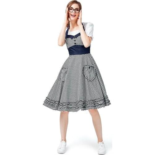 Grey Grid Female Halloween Maid Costumes Peasant Woman Cosplay Carnival Purim Nightclub Bar Waitress Role Playing Party Dress
