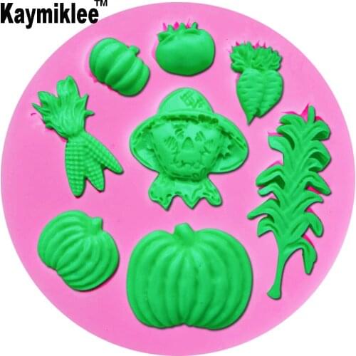 Kaymiklee F1093 Pumpkin Scarecrow Carrot Silicone Fondant Mold,Resin Clay Chocolate Candy Cake Decorating Tools Mould9.5 x 1.2CM