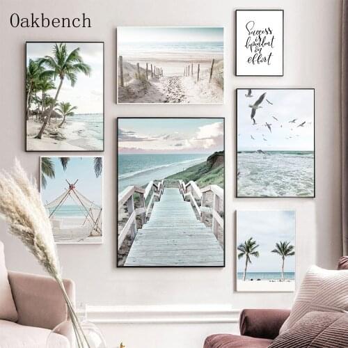 Scandinavia Painting Landscape Wall Posters Palm Tree Canvas Poster Beach Print Seagull Prints Nordic Wall Picture Home Decor