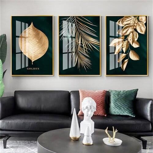 Modern Abstract Golden Leaves Canvas Painting Gold Leaf Posters and Prints Wall Art Pictures Home Decor