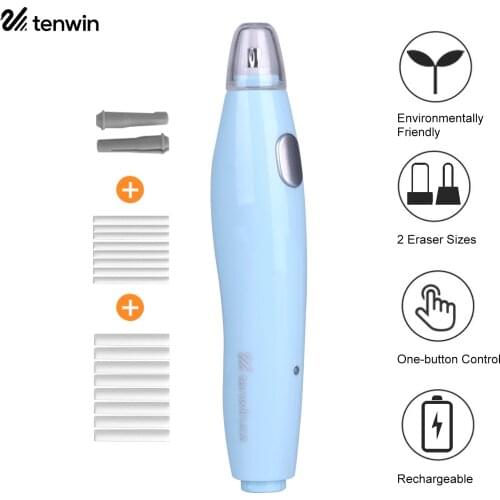 Tenwin Electric Eraser Kit with 16 Eraser Refills Rechargeable Pencil Eraser One-button Control Gift Stationery Supplies #R40