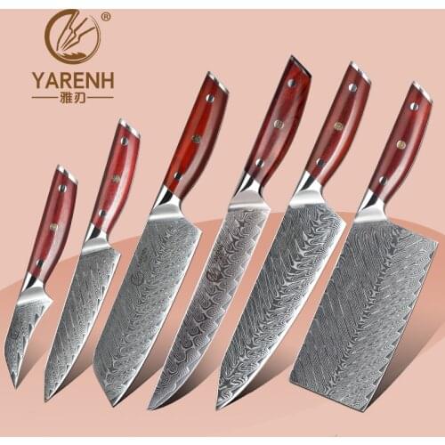 YARENH Chef Knife Set 6 Pcs 67 Layers Damascus Steel Cooking Kitchen Knife Set Japan Ultra Sharp Fruit Meat Vegetables Knives