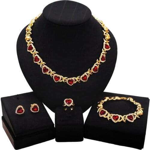 Yulaili Beautiful Noble Ruby Love Heart Shape Fashion Jewelry Set Series and Queens Date Dinner Party New Style Jewelry Sets
