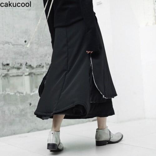 Cakucool New Skirt Women Autumn High Waist Loose LAYERS StitchMidi Long Skirts Japanese Designer Minimal Goth Black Cotton Linen