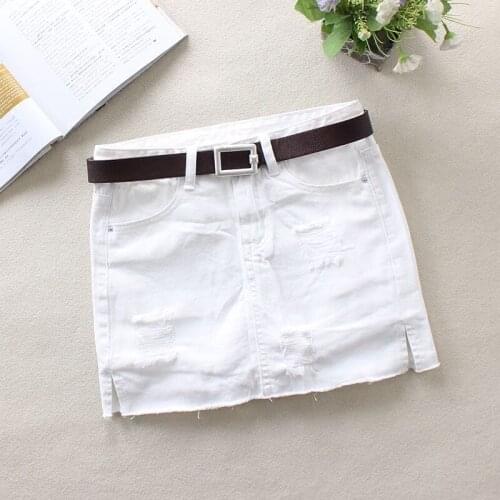 White Denim Skirt Women 2021 Summer Fashion High Waist Jeans Skirt Sexy Stretch Ripped Pencil Skirts Casual Jupe Faldas