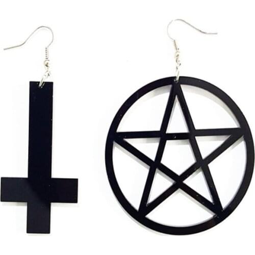 Neo-Gothic Classic Style Inverted Cross Pentagram Earrings Fashion Classic Asymmetric Acrylic Earrings Women Pendientes E18038