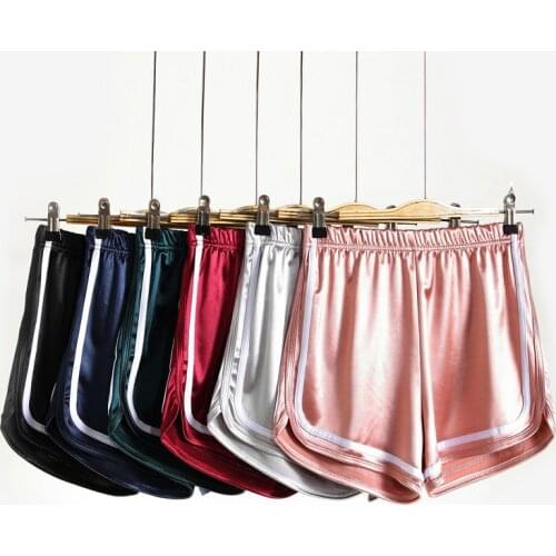 2021 Summer Sports Shorts Women Candy Color Anti Emptied Wide Leg Shorts Casual Lady Elastic High Waist Beach Shiny Short Pants