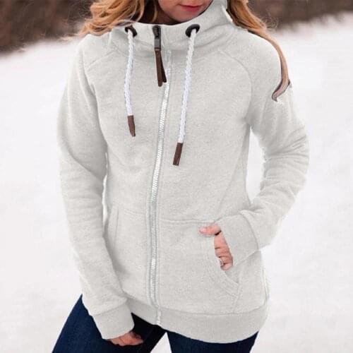 Zoulv 2021 Tracksuit Women Oversize Hoodie Fashion Solid Jacket Zipper Pocket Sweatshirt Long Sleeve Draw String Coat Sweat