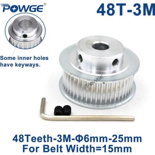 POWGE 48 Teeth HTD 3M Timing Pulley Bore 6/8/10/12/14/15/16/17/19/20/25mm for Width 15mm 3M Synchronous belt HTD3M 48Teeth 48T