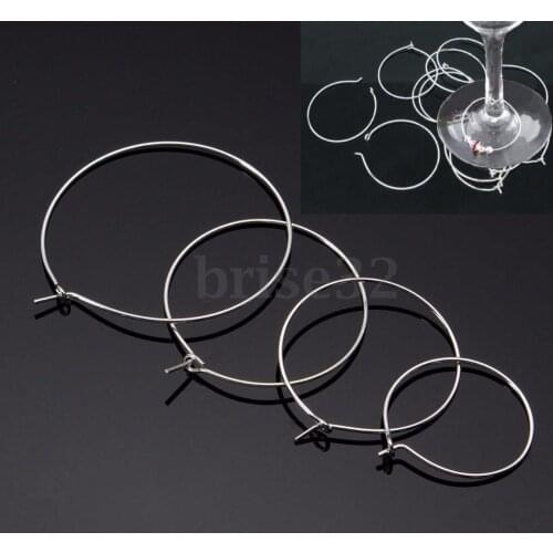 100pcs/lot Silver Plated Wine Glass Charm Rings Wire Hoops Drink Markers For Necklace Pendant Hang Charms DIY Accessories Gift