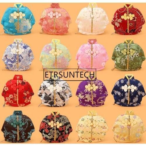 200pcs Vintage Chinese Clothes Shaped Small Silk Bag Zipper Coin Purse Jewelry Gift Pouches Party Favor 13x12cm