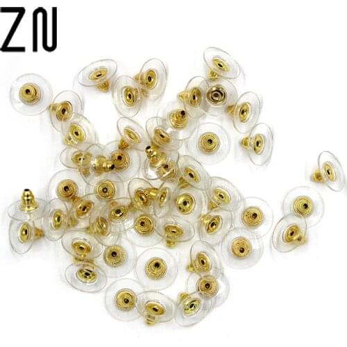 50 pcs Silicon Stud Earring Back Stoppers Ear Post Nuts Jewelry Findings And Components Gold Color and Silver Color