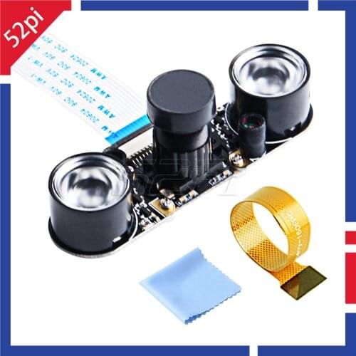 52Pi Night Vision Camera IR Sensor LED Light 1080P with 3.6mm Adjustable-Focus Module for Raspberry Pi 4B / 3B+ / Zero / 3B / 2B