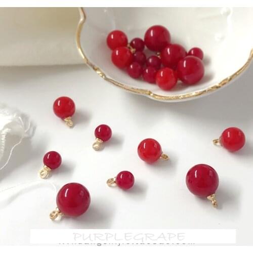 New Years happiness accessories material diy Chinese wind red round pearl earrings accessories headdress pendant
