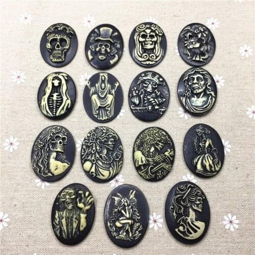 Free shipping!Funny skull/beauty head Cameo.resin cameo,Resin Flatback Cabochon for Necklace Pendant .Jewelry.30*40mm,Halloweens