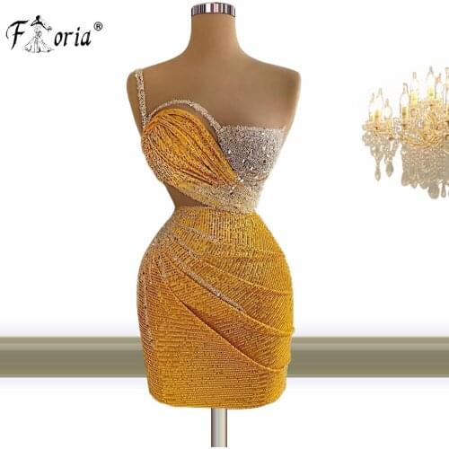 Sequins Cocktail Party Dresses One Shoulder Short Evening Gown 2021 Illusion Orange Prom Dresses Luxurious Homecoming Dress