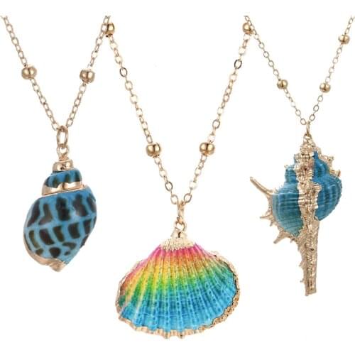Bohemia Jewelry Seashell Pendant Necklace Simple Shell for Women Girl Geometric Charming Choker Necklaces Hawaii Party Jewelry