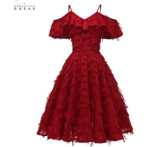 Burgundy Tassel Cocktail Dresses Sexy A-line Backless Short Party Dresses Spaghetti Straps Vestidos Coctel Robe de Cocktail