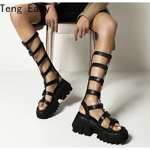 Patent PU Leather Platform Wedges High Heel Women Gladiator Shoes Fashion Buckle Zipper Women Sandals Summer Punk Womens Shoes