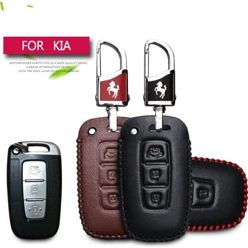 Genuine Leather Car Key Case Cover For Kia Rio 3 4 X Line K5 Ceed Sportage Soul Sorento Cerato Optima 2020 Key Chain Accessories