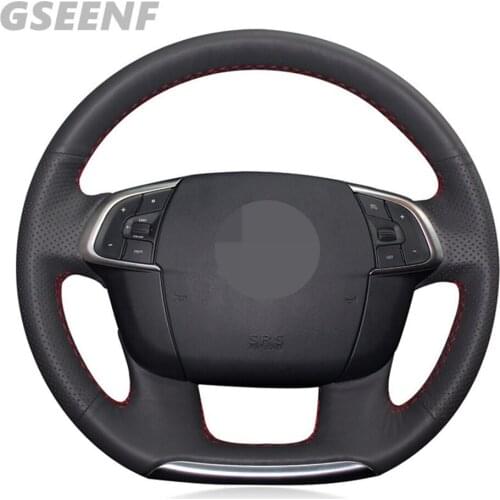 Car Steering Wheel Cover For Citroen C4 C4L 2011-2015 DS4 Black Hand-stitched Genuine Leather DIY Steering Wheel Cover