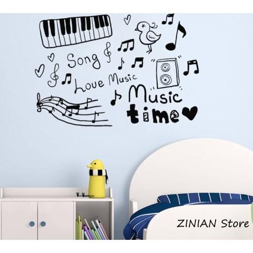 Baby Nursery Wall Stickers Sketch Music Musical Instruments Love Songs Lovely Vinyl Wall Decals Removable Kids Room Decor Z095
