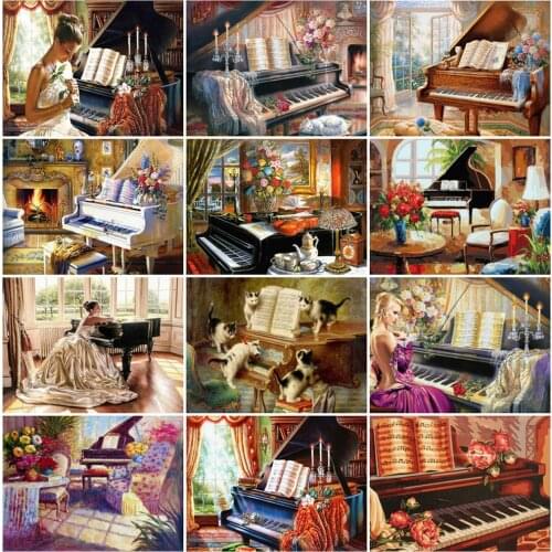 EverShine Diamond Painting Piano Bead Embroidery Diamond Mosaic Landscape Picture Rhinestones Full Square Drill Handmade Gift