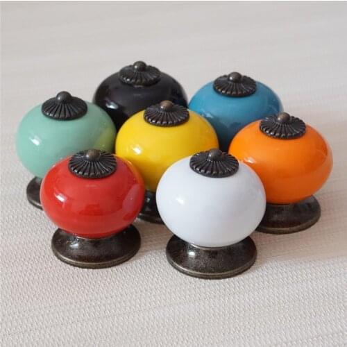 Ceramic Dresser Knob Colorful Drawer Knobs Kitchen Cabinet Pulls Knob Door Handle Pull Red Blue Green Black Orange White Yellow